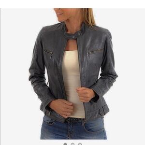 J2 Gray Faux Leather Zip Bomber Jacket Medium